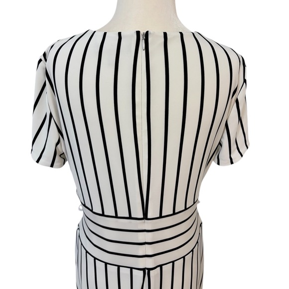 Lauren Ralph‎ Lauren Size 10 Black White Stripe Midi Dress Short Sleeve - Picture 7 of 9